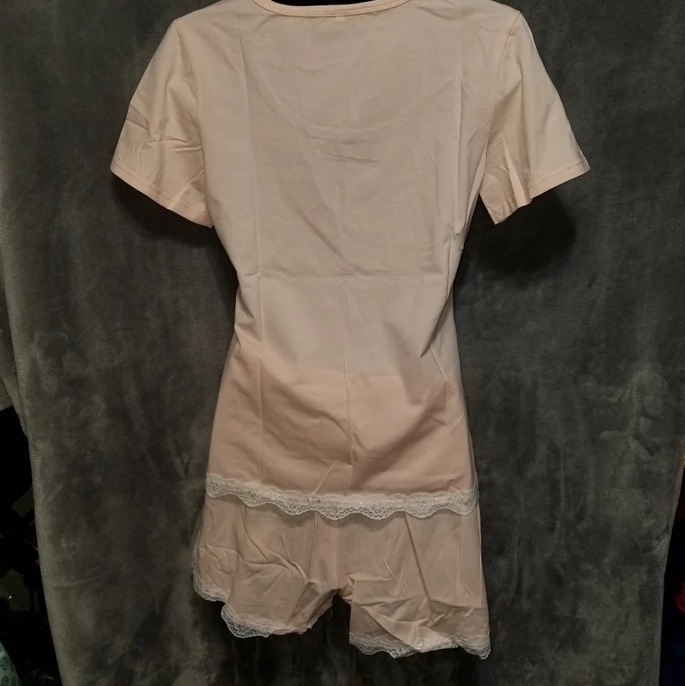 Luvrobes Women's Lace Trim 2-Piece Cotton Short Pajama Set - Picture 2 of 4